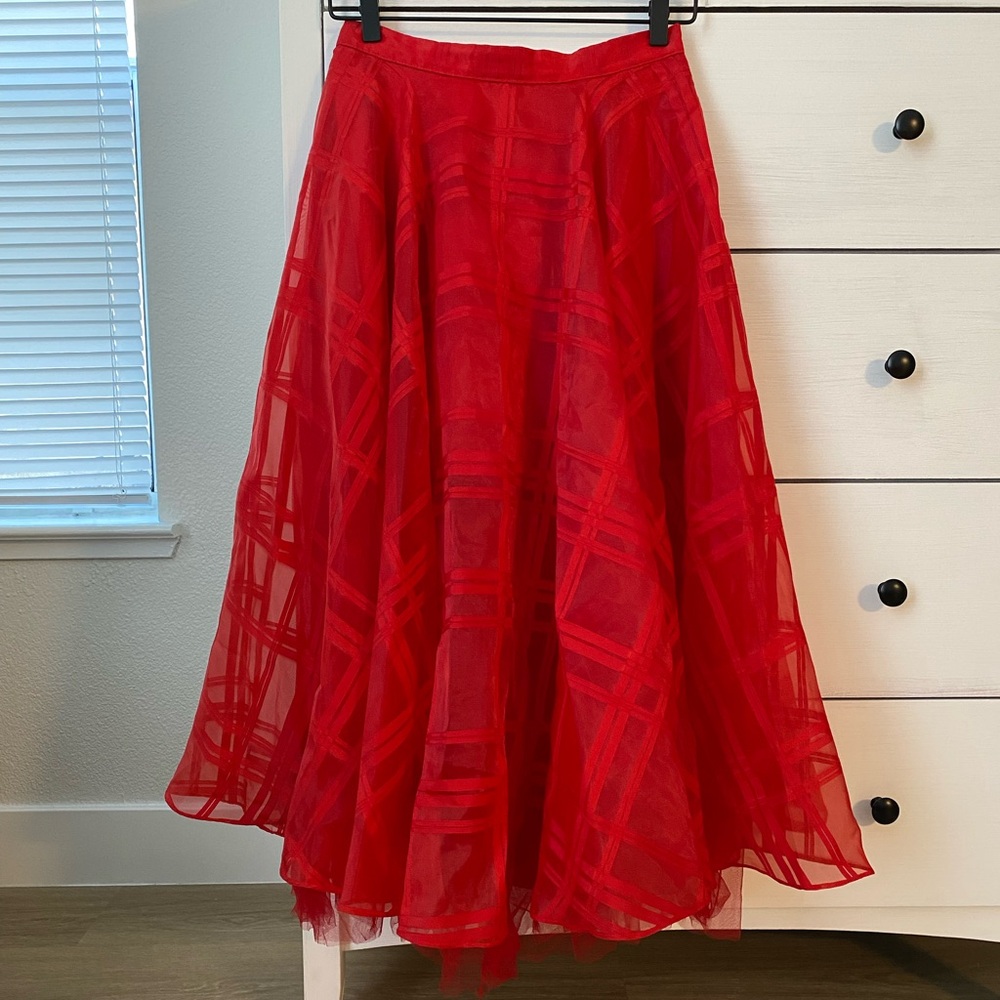 Red A-Line Midi Skirt